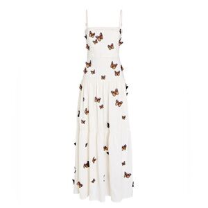 Agua By Agua Bendita Lima Embroidered Butterfly Linen Maxi Dress Size Medium